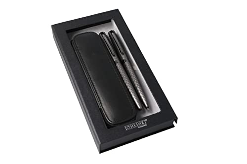 Online Schreib-Set Eleganza Diamond Titan I enthält Kugelschreiber, Füller, Echt-Lederetui I 3-teilig I in Geschenkbox I Füllhalter für Standardpatronen I Kulli mit Großraummine G2, 1 Stück (1er Pack) von Online