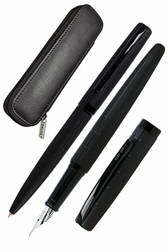 ONLINE Schreib-Set Eleganza I enthält Kugelschreiber, Füllhalter, Echt-Lederetui I Black I 3-teilig I in hochwertiger Geschenkbox I Füller für Standardpatronen, 1 Stück (1er Pack) von Online