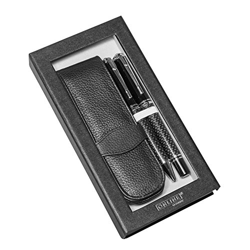 ONLINE Set Füllhalter und Kugelschreiber Black Style, schwarz, inkl. Lederetui, in edler Verpackung von Online