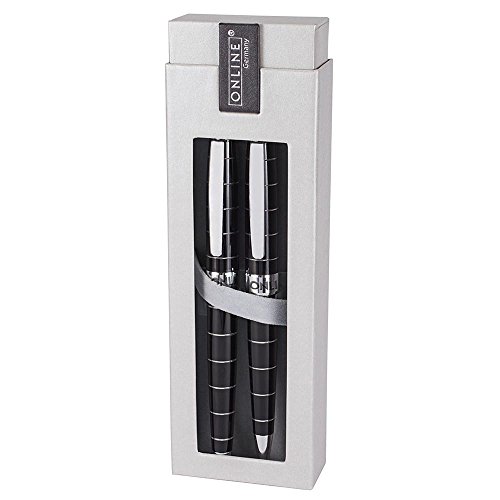 ONLINE Set Metall Füllhalter/Kugelschreiber Lined Black, schwarz, in eleganter Geschenkverpackung von Online