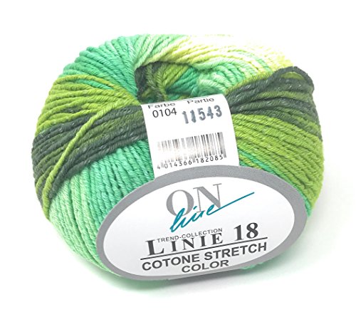 ONline Linie 18 Cotone Stretch Color 83% Baumwolle/12% Polyamid 5% Polyester, 5 tolle Farben, Baumwollgarn, Sommergarn (104) von Online
