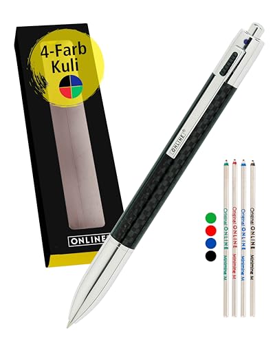 Online 4-Farb-Kugelschreiber in Carbon Design, inkl. Ersatzminen, Drehmechanik, Multifunktionsstift aus Metall mit vier D1 Kugelschreiber-Minen, in Geschenkbox Online 4-Farb-Kugelschreiber in Carbon Design, inkl. Ersatzminen, Drehmechanik, Multifunktionsstift aus Metall mit vier D1 Kugelschreiber-Minen, in Geschenkbox von Online