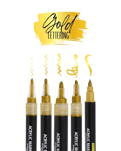 Online 5er-Set Acryl Stifte Gold – Stark deckend für Handlettering & DIY I Brush Pen, Fineliner, Marker I Metallic Acryl für DIY-Projekte I Papier, Glas, Holz, Stein, Stoff I für Vater- und Muttertag Online 5er-Set Acryl Stifte Gold – Stark deckend für Handlettering & DIY I Brush Pen, Fineliner, Marker I Metallic Acryl für DIY-Projekte I Papier, Glas, Holz, Stein, Stoff I für Vater- und Muttertag von Online
