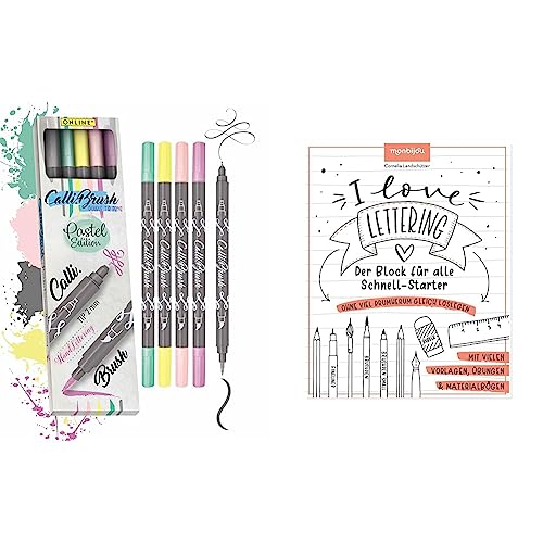 Online Calli.Brush Pastel, 5er Set Handlettering Brush-Pen, Pinsel-Stifte Set & Pinsel-Spitze für Bullet Journal, Wasserfarben, Aquarell & I Love Lettering - Der Block für alle Schnell-Starter von Online