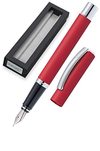 Online Füller Vision Red, Füllfederhalter mit klarem Design, matt gebürstetes Aluminium, Iridium-Feder F (fein), für Standard-Tintenpatronen und Konverter, Geschenkverpackung | Farbe: rot, 36677 von Online