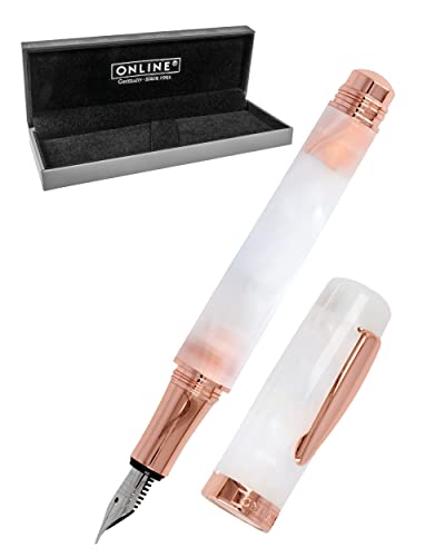 Online Füllhalter Bohemian Art White Rose, aus Kunstharz, Füller mit Iridiumfeder M (medium), Füllfederhalter für Standard-Tintenpatronen, in Geschenkbox von Online