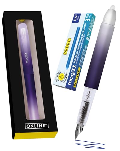 Online Füllhalter magiXX Lavender I Füller mit radierbarer, blauer Tinte I inkl. 4 magiXX Patronen I Schreiben, radieren & korrigieren in einem I Füllfederhalter als Geschenk für Schule & Uni von Online