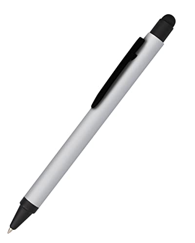 Online Kugelschreiber Alu Stylus Silver, Druckkugelschreiber aus Aluminium, auswechselbare Großraum-Mine, Schreibfarbe schwarz, mit Softtouch Feeling, Stift mit Touchpen, 1 Stück von Online