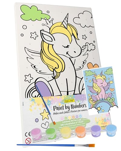 Online Malen nach Zahlen Kinder I 29x19 cm Leinwand mit hübschem Einhorn-Motiv I Kreativset für Mädchen ab 3 4 5 6 7 Jahren inkl. 6 Acryl-Töpfchen in pastelligen Tönen & 1 Pinsel I Motiv für Kids Online Malen nach Zahlen Kinder I 29x19 cm Leinwand mit hübschem Einhorn-Motiv I Kreativset für Mädchen ab 3 4 5 6 7 Jahren inkl. 6 Acryl-Töpfchen in pastelligen Tönen & 1 Pinsel I Motiv für Kids von Online