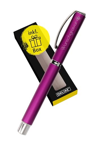 Online Personalisierter Füller mit Gravur Vision Purple als Geschenk I Klares Design, satiniertes Aluminium, Iridium-Feder M I Lila Füllfederhalter inkl. Geschenkverpackung von Online