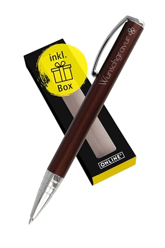 Online Personalisierter Kugelschreiber Vision Cognac mit Gravur als Geschenk I Drehkugelschreiber mit klarem Design & Großraummine I Mit individuellem Namen I Brauner Kuli mit Geschenkverpackung von Online