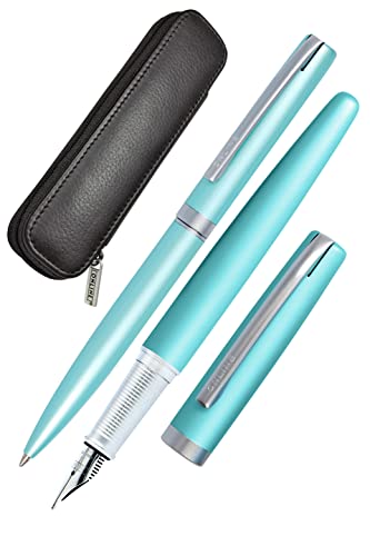 Online Schreib-Set Eleganza I enthält Kugelschreiber, Füller, Echt-Lederetui I Farbe Satin Turquoise I 3-teilig I in hochwertiger Geschenkbox I Füllhalter für Standardpatronen 34646 von Online