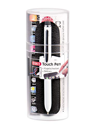 Online Schreibgeräte 80043 3-in-1 Multi Touch Pen White, 2-Farb-Kugelschreiber aus Metall, D1 Standardmine rot und blau, Stylus Tip, mit Echtleder-Etui, weiß Online Schreibgeräte 80043 3-in-1 Multi Touch Pen White, 2-Farb-Kugelschreiber aus Metall, D1 Standardmine rot und blau, Stylus Tip, mit Echtleder-Etui, weiß von Online