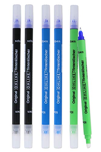 Online Vorteils-Pack Tintenkiller 6x Tintenlöscher zum Löschen und Überschreiben | in verschiedenen Farben, je 2x blau, grün, schwarz | Entfernung und Korrektur Tinte | Schreibfarbe blau von Online
