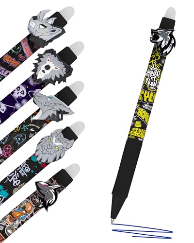 Online magiXX, 6x Radierstift Fun Angry Animals I Gelschreiber blau radierbar mit 0,7mm Strichstärke I Tintenroller zum Schreibenlernen, Büro I kompatibel mit Frixion Mine I Radierbarer Kugelschreiber von Online