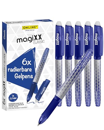 ONLINE Radierstift magiXX, 6x I Gelschreiber Blau mit 0,7mm Strichstärke I Tintenroller radierbar zum Schreibenlernen & fürs Büro, I Erasable Pen Set I Radierbarer Kugelschreiber Studenten, Schüler von Online