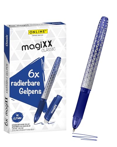 ONLINE Radierstift magiXX, 6x I Gelschreiber Blau mit 0,7mm Strichstärke I Tintenroller radierbar zum Schreibenlernen & fürs Büro, I Erasable Pen Set I Radierbarer Kugelschreiber Studenten, Schüler von Online