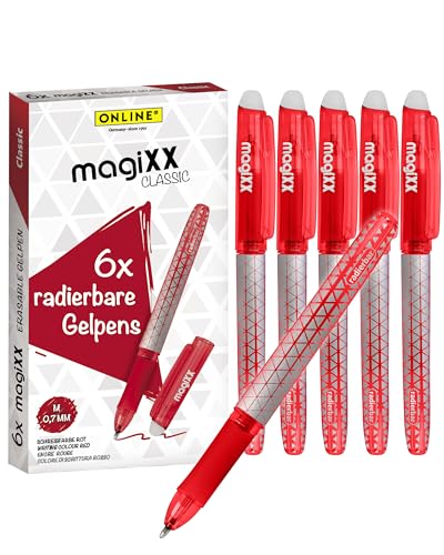 Online Radierstift magiXX, 6x I Gelschreiber Rot mit 0,7mm Strichstärke I Tintenroller radierbar zum Schreibenlernen & Büro, I Erasable Pen Set I Radierbarer Kugelschreiber Studenten, Schüler von Online