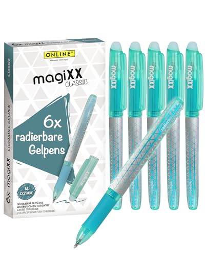 Online Radierstift magiXX, 6x I Gelschreiber Türkis mit 0,7mm Strichstärke I Tintenroller radierbar zum Schreibenlernen & Büro, I Erasable Pen Set I Radierbarer Kugelschreiber Studenten, Schüler von Online