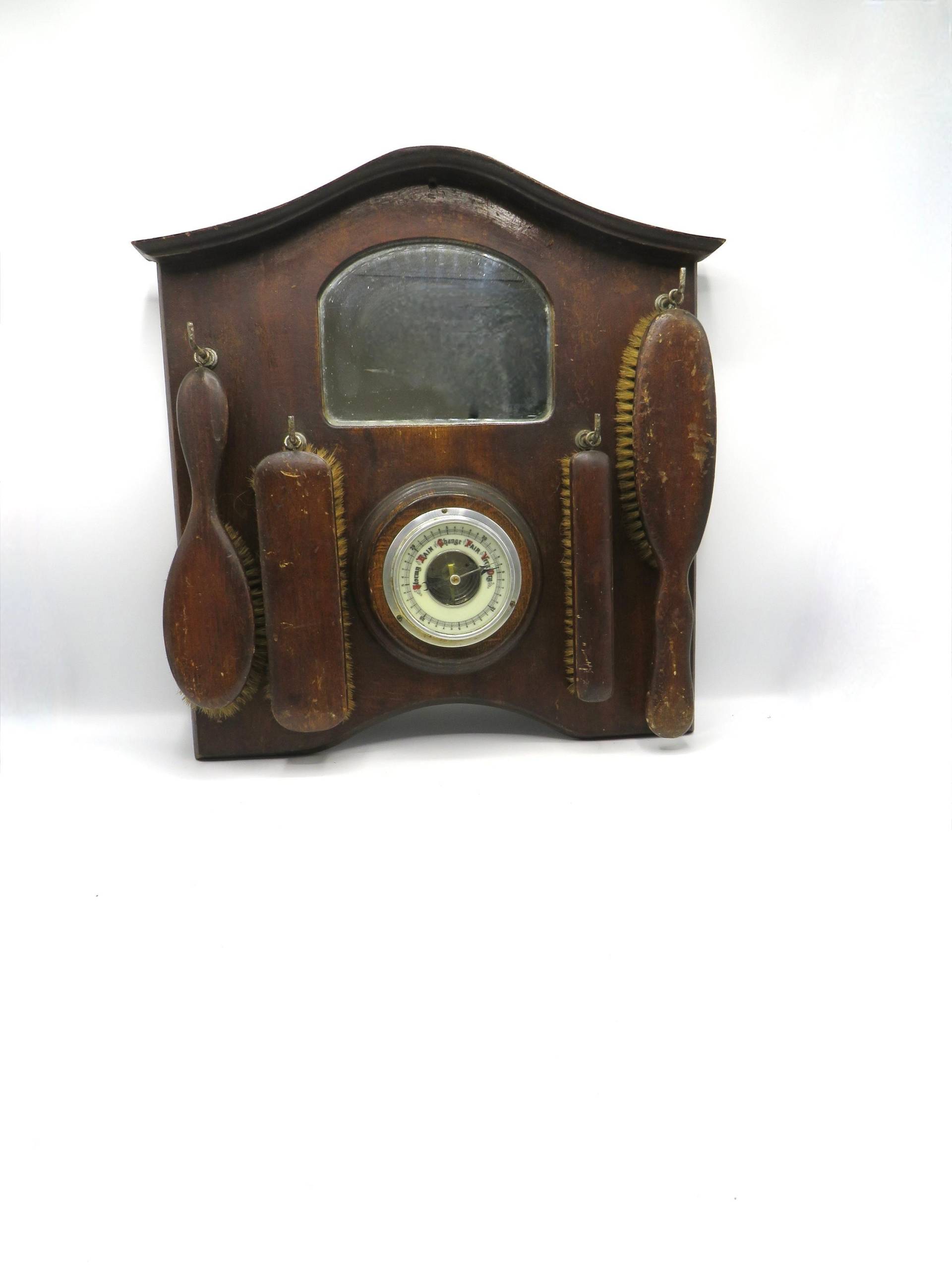 Vintage Barometer Wäschepinsel Set/Mid Century Holz Wandspiegel Kleiderbürsten 1900Er Jahre Pinsel Schön | A von OnlineRetroEmporium