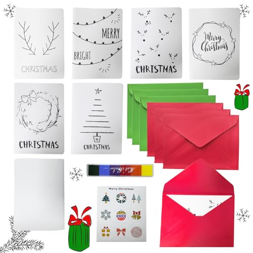 Onlvmyur Weihnachtskarten mit Umschlag Set, Postkarten für Weihnachten Klappkarten mit Aufklebern Stempelkissen DIY Grußkarten Weihnachten für Kinder Handmalerei von Onlvmyur