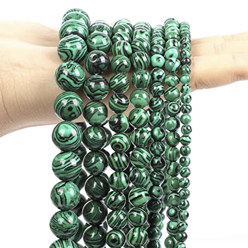 125 runde Perlen aus Malachit Imitat, für Armband, Schmuck, Schmuck, mit Loch, Halsketten lose Streifen (6 mm Malachit) von Only faith