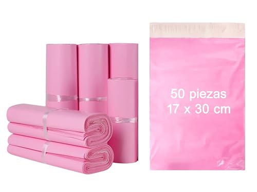 Versandtaschen aus Kunststoff, mit selbstklebendem Verschluss, Rosa und Grau, 17 x 30 cm und 20 x 30 cm, Packungen mit 50 und 100 Stück, robust (Rosa, 50 Stück - 17 x 30 cm) von Only faith