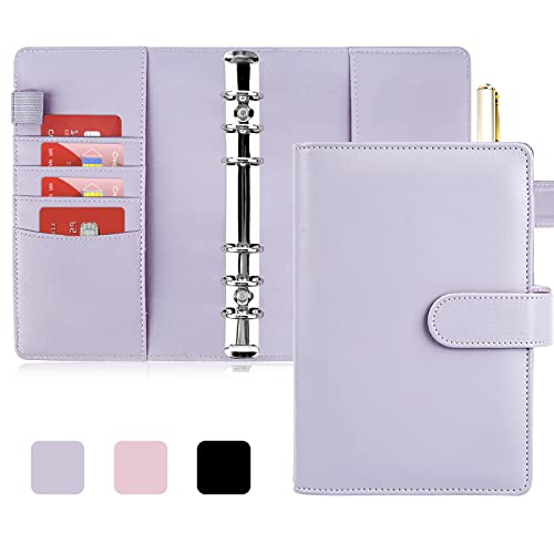 Onlyesh Budget Planner, 6 Löcher PU Leder Ringbuch, Budget Binder mit Einzigartiger Schnappschnalle, für A6 Budgetblätter, Binder Taschen und Bargeld (Baby Lila) von Onlyesh