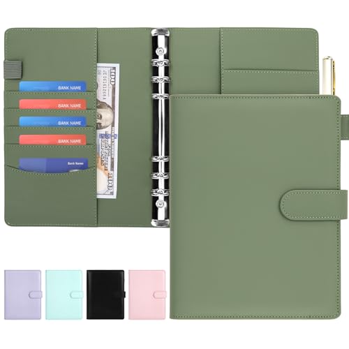 Onlyesh Ringbuch A5, Ringbuch A5 Nachfüllbar, 6 Loch, Innenpapier Nicht Enthalten, Budget Planer mit Magnetischer Schnalle für Büros Zuhause Schule, Green von Onlyesh