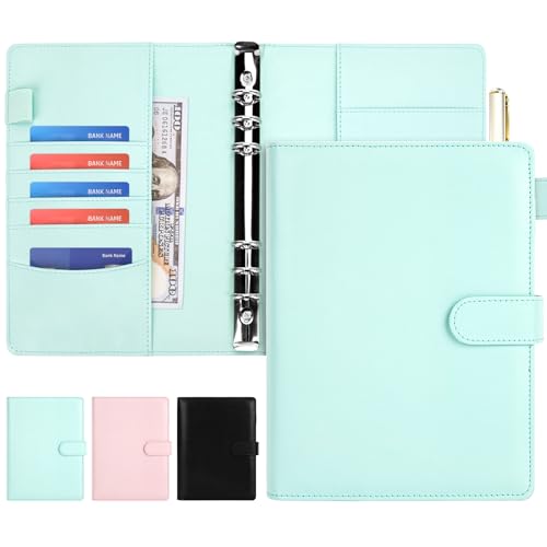 Onlyesh Ringbuch A5, Ringbuch A5 Nachfüllbar, 6 Loch, Innenpapier Nicht Enthalten, Budget Planer mit Magnetischer Schnalle für Büros Zuhause Schule, Mintgrün von Onlyesh