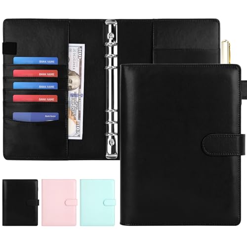 Onlyesh Ringbuch A5, Ringbuch A5 Nachfüllbar, 6 Loch, Innenpapier Nicht Enthalten, Budget Planer mit Magnetischer Schnalle für Büros Zuhause Schule, Schwarz) von Onlyesh