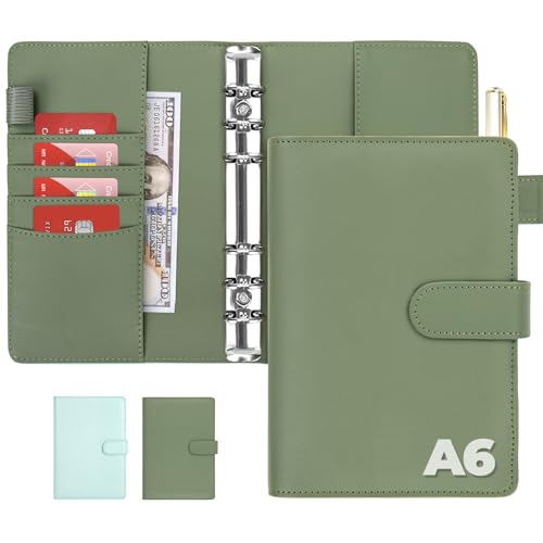 Onlyesh Ringbuch A6, Ringbuch A6 Nachfüllbar, 6 Loch, Innenpapier Nicht Enthalten, Budget Planer mit Magnetischer Schnalle für Büros Zuhause Schule, Green von Onlyesh