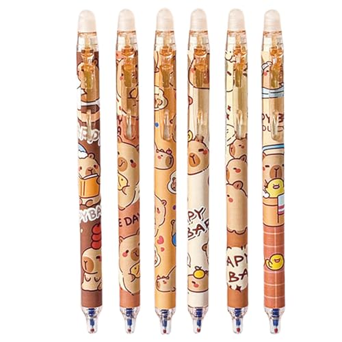 6 Stück Capybara Stifte Radierbarer Kugelschreiber, CapibalaGelstift Niedlicher Capybara-gelstift, Niedliche Einziehbare Stifte, CapybaraStifte Set, CartoonGelstift Einziehbarer, Studenten Geschenk von Onlynery