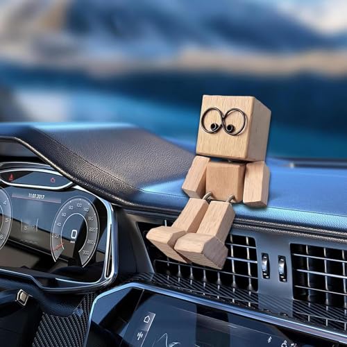 Wackelnde Holzfiguren, Schüttelnde Holzmann-Figur, Lustige Wackelkopf-Autodekoration, Charmante Kleine Holzfigur, Handgefertigte Holz-Auto-Ornamente, Actionfiguren,Auto-Ornament Schreibtisch Geschenke von Onlynery