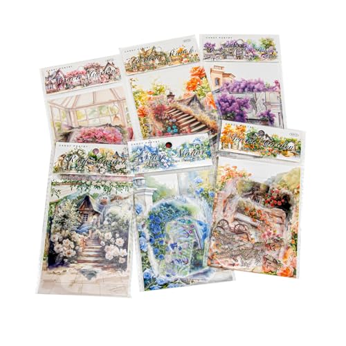 180 Blätter PET Garten Landschaft Scrapbook Papier Scrapbooking Zubehör Aesthetic Sticker Set Scrapbook Stickers Vintage Flowers Scrapbook Blumengarten Thema Sticker Aufkleber Deko für DIY Design von Onperpoe