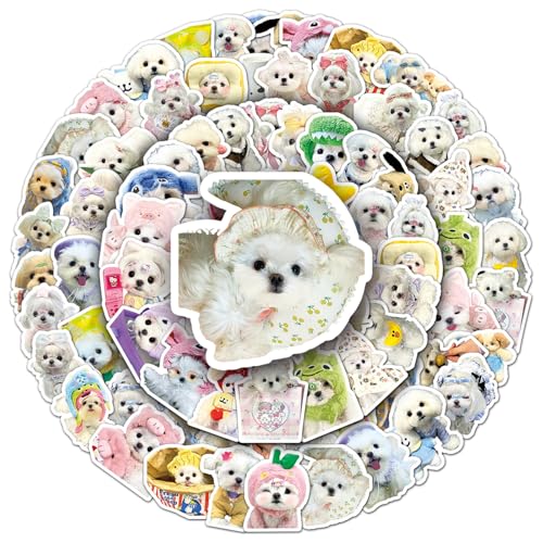Niedliche Hunde-Aufkleber, 50 Stück, Aufkleber für Malteser-Hund, Kawaii-Tieraufkleber für Kinder, Teenager, Jungen und Mädchen, wasserdichte Vinyl-Aufkleber für Laptop, Handyhülle, Wasserflasche, von Onperpoe