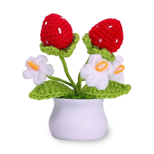 Onperpoe Häkelblumen, künstliche Erdbeerblume, handgefertigte Strickblumen, Geschenke für Frauen, gestrickter Blumentopf, Häkelblume, Zuhause, Büro, Schreibtisch-Dekoration Onperpoe Häkelblumen, künstliche Erdbeerblume, handgefertigte Strickblumen, Geschenke für Frauen, gestrickter Blumentopf, Häkelblume, Zuhause, Büro, Schreibtisch-Dekoration von Onperpoe