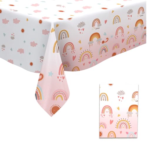 Regenbogen Tischdecke Party Tischdecke Boho Style Bunt Wasserdicht Einweg Plastik Tischdecken Regenbogen Tischtuch Niedliche Tischdeko für Kinder Mädchen Jungen Geburtstag Party 137 x 274 cm von Onperpoe