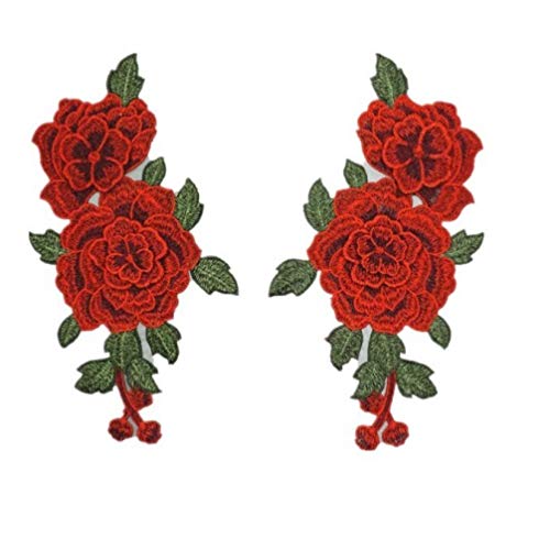 Onsinic 1 Paar Rote Rose Gestickte Nähen Auf Patch Blume Eisen Auf Patch Aufkleber Für Kleidung Abzeichen Nähen Stoff Applique Supplies von Onsinic