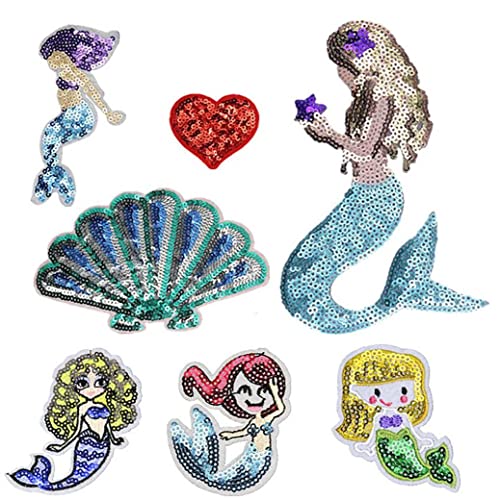 Onsinic 1 Satz Pailletten Patch Mermaid Theme Näheisen Auf Bestickter Applique Handwerk Handgemachte Kleidung DIY Mädchen Kostüm von Onsinic