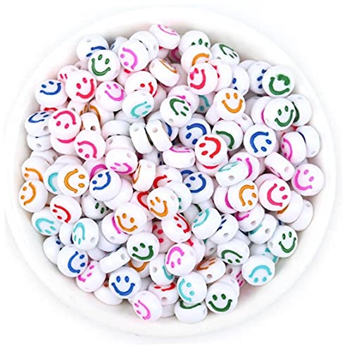 Onsinic 100 Stücke Oval Form Spacer Perlen Acryl Beabstandung Perlen Lächeln Gesicht Perlen Für Kinder Mädchen Schmuck Machen DIY Armband von Onsinic