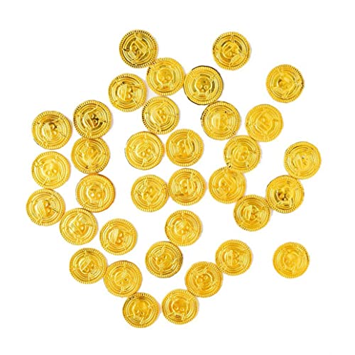 Onsinic 50 Stücke Münzen Pirat Schatz Spiel Halloween Spiel Geld Pirat Party Requisiten Kinder Party Weihnachten Dekoration Liefert Golden, 2.5cm von Onsinic