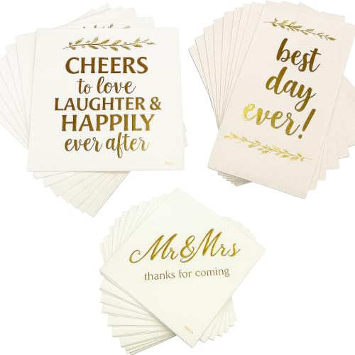 Oojami Hochzeitsservietten von Oojami – Mr & Mrs, Cheers to Love, Bester Tag aller Zeiten, 3-lagige Cocktail-Servietten für Hochzeit, Verlobung, Party, Dusche, 120 Stück von Oojami