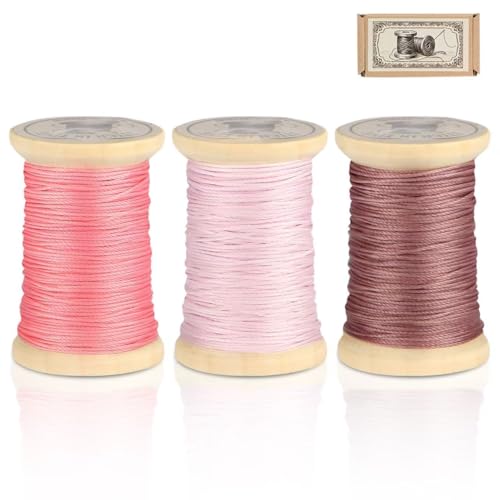 Natürlicher gewachster Faden, 0,55 mm/0,8 mm, Wachsfaden für handgefertigte Verpackung, Nähen, Buchbinden, Lederfäden, Anfänger, Handwerk, DIY, Hanfschnur (Rose/Lila/Mauve, 0,55 mm) von OopsifyMe