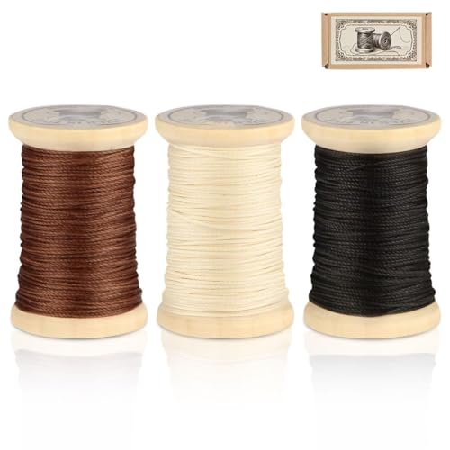 Natürlicher gewachster Faden, 0,55 mm/0,8 mm, Wachsfaden für handgefertigte Verpackung, Nähen, Buchbinden, Lederfäden, Anfänger, Handwerk, DIY, Hanfschnur (Schwarz/Braun/Weiß, 0,8 mm) von OopsifyMe