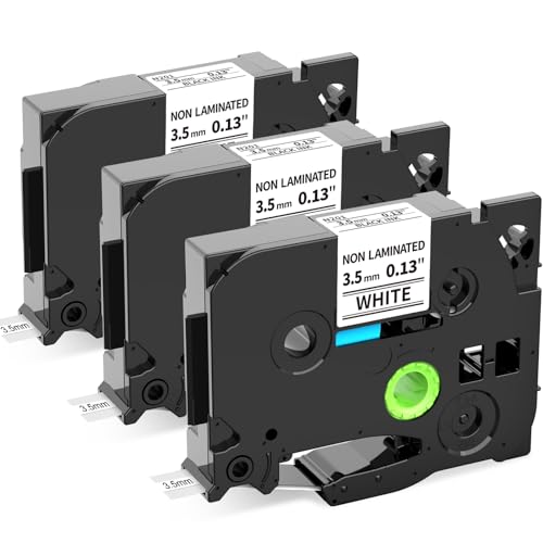 Oozmas kompatible 3.5mm Schriftband als Ersatz für Brother P-touch Bänder 3.5mm TZ Tape TZe-N201 schwarz auf weiß Label Tape Cassette Kompatibel mit Brother P-touch H105 D210 D400 H110 H107B Cube von Oozmas