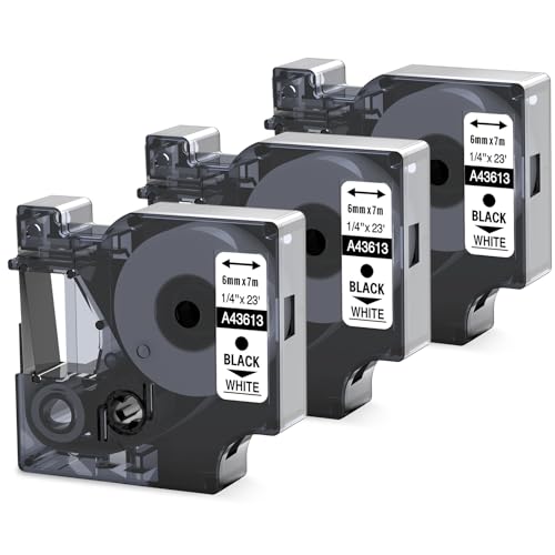 Oozmas kompatibel mit Dymo Etikettenband 6mm x 7m Black White Schriftband als Ersatz für D1 43613 schwarz auf weiß, Kompatibel mit DYMO LabelManager LM160 LM210D LM260P LM280 LM360D von Oozmas