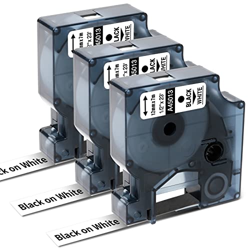 3x Oozmas kompatibel mit Dymo D1 Etikettenband 45013 S0720530 als Ersatz für D1 45013 A45013 12mm x 7m Schwarz auf Weiß für DYMO LabelManager 160 210D 260P 280 360D 420P von Oozmas