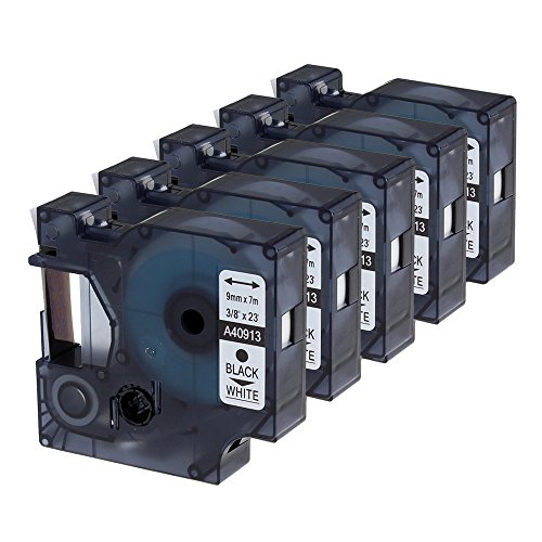 5x Oozmas kompatibel mit Dymo Etikettenband d1 9mm x 7m Weiß Beschriftungsband als Ersatz für Dymo 40913 s0720680, kompatibel mit LabelManager 160 210D 260P 280 360D 420P Beschriftungsgerät von Oozmas