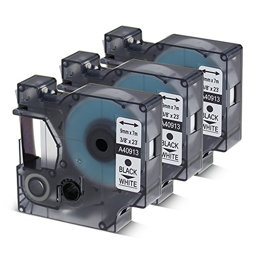 Oozmas Schriftband kompatibel mit Dymo D1 40913 s0720680 9mm x 7m schwarz auf weiß, Etikettenband für DYMO LabelManager LM160 LM210D LM260P LM280 LM360D LM420P, 3er-Pack von Oozmas